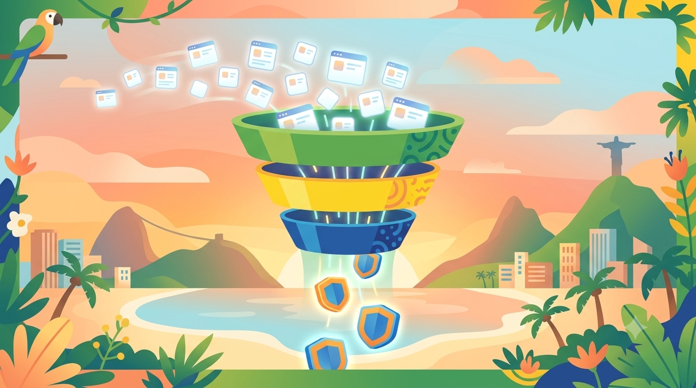 Ilustração de um funil representando a consolidação do mercado de plataformas de staking no Brasil após a nova regulação